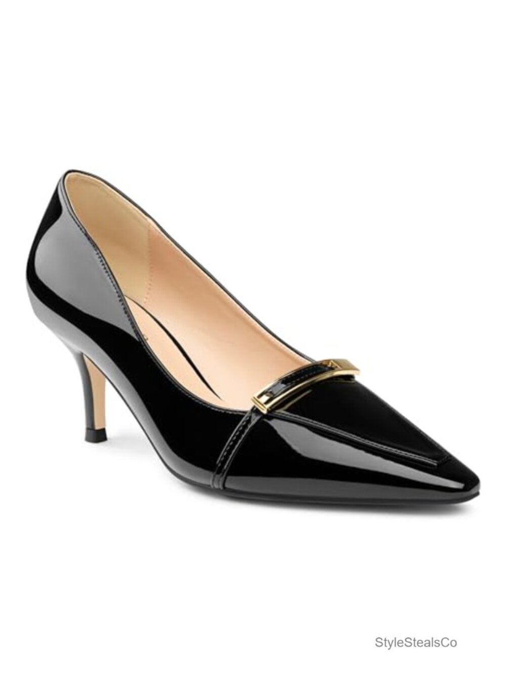 Faux Leather Kitten Heel Pointed Toe Pumps Office Dress Shoes